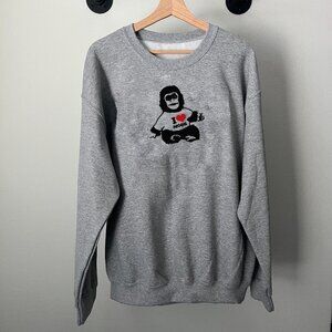 Grey Black Air Moon Safari Monkey Graphic Music Crewneck Sweatshirt